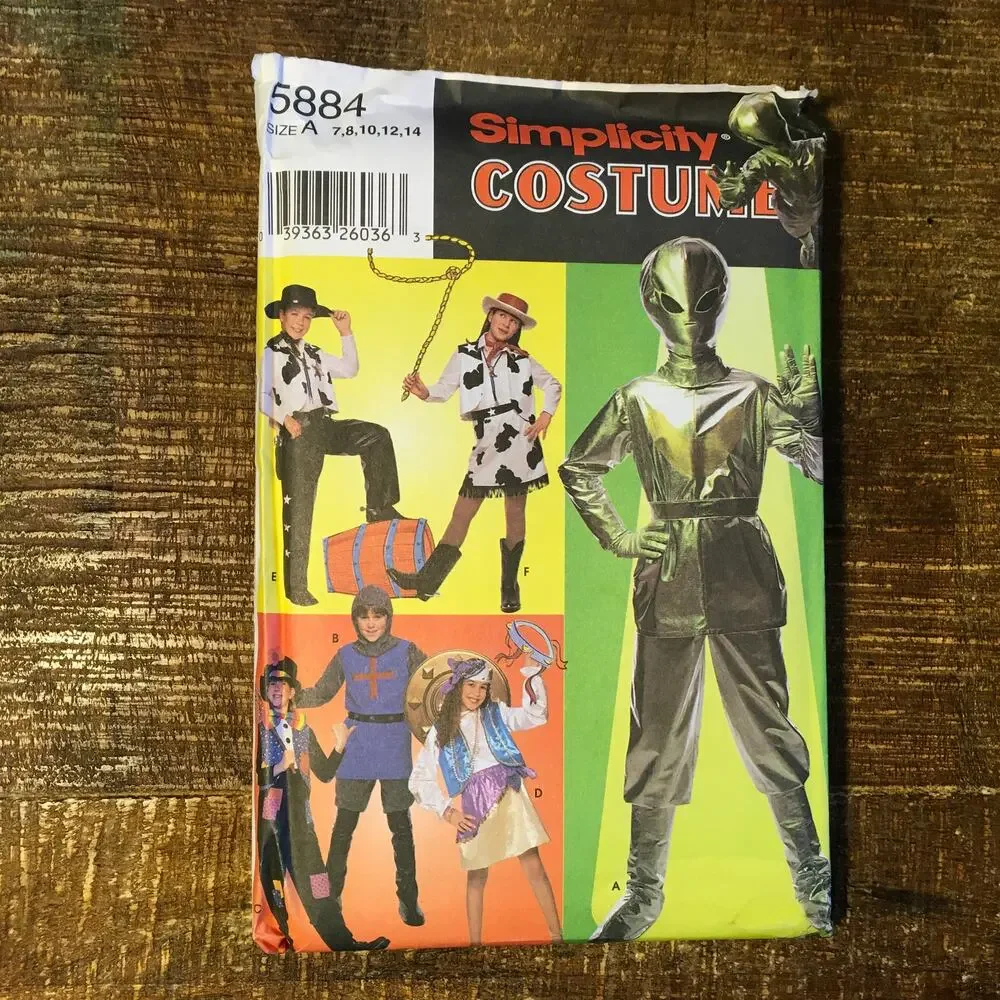 Simplicity Sewing Pattern 5884 Kids Alien Toy Story Knight Clown Gypsy 7-14UNCUT